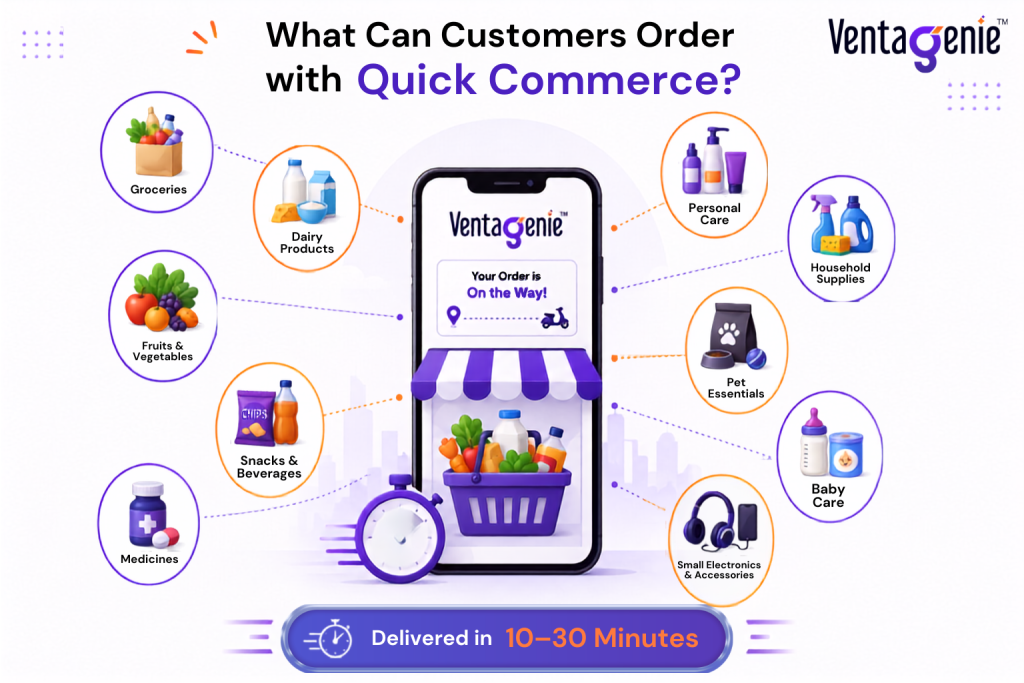 What customers can order with Quick Commerce for fast doorstep delivery