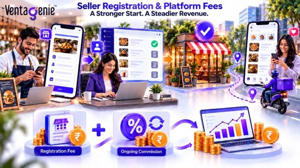 Seller registration and platform fees generating ongoing revenue for a delivery business.